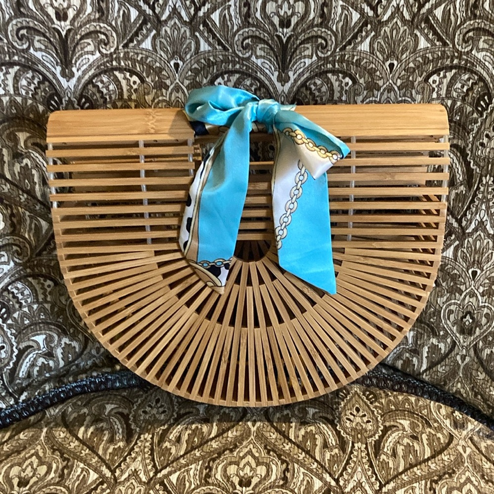 Elegant Bamboo Clutch with Blue Accent